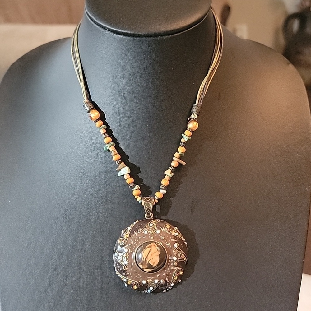 Large Circular Boho Pendant Statement Necklace